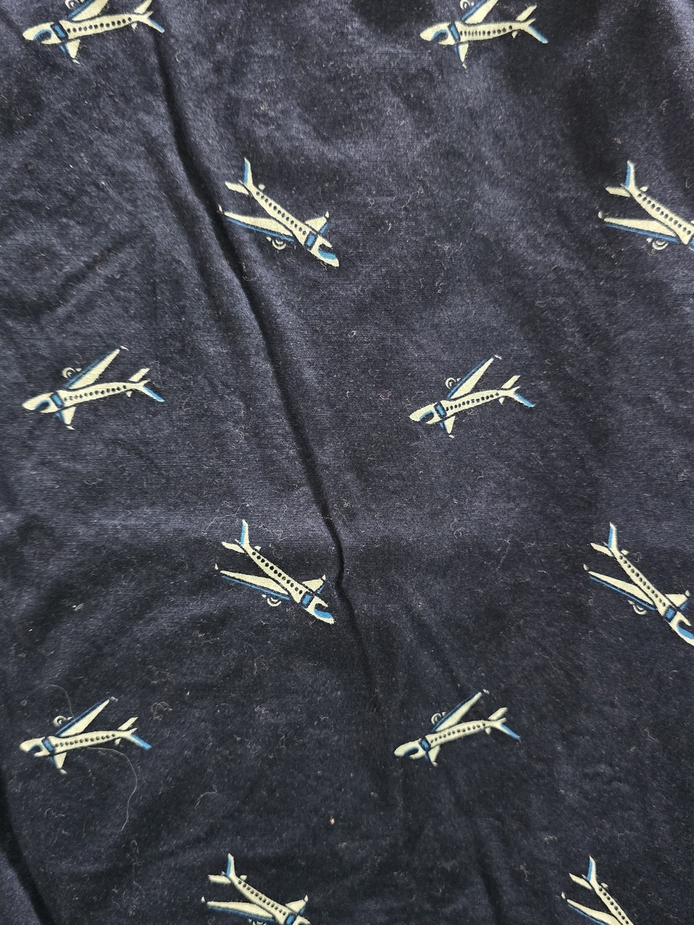 Men's Navy Short-Sleeve Button-Down Shirt with Airplane Print - Picture 4 of 5